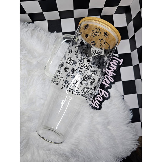Cow and Floral 40oz Libbey Glass