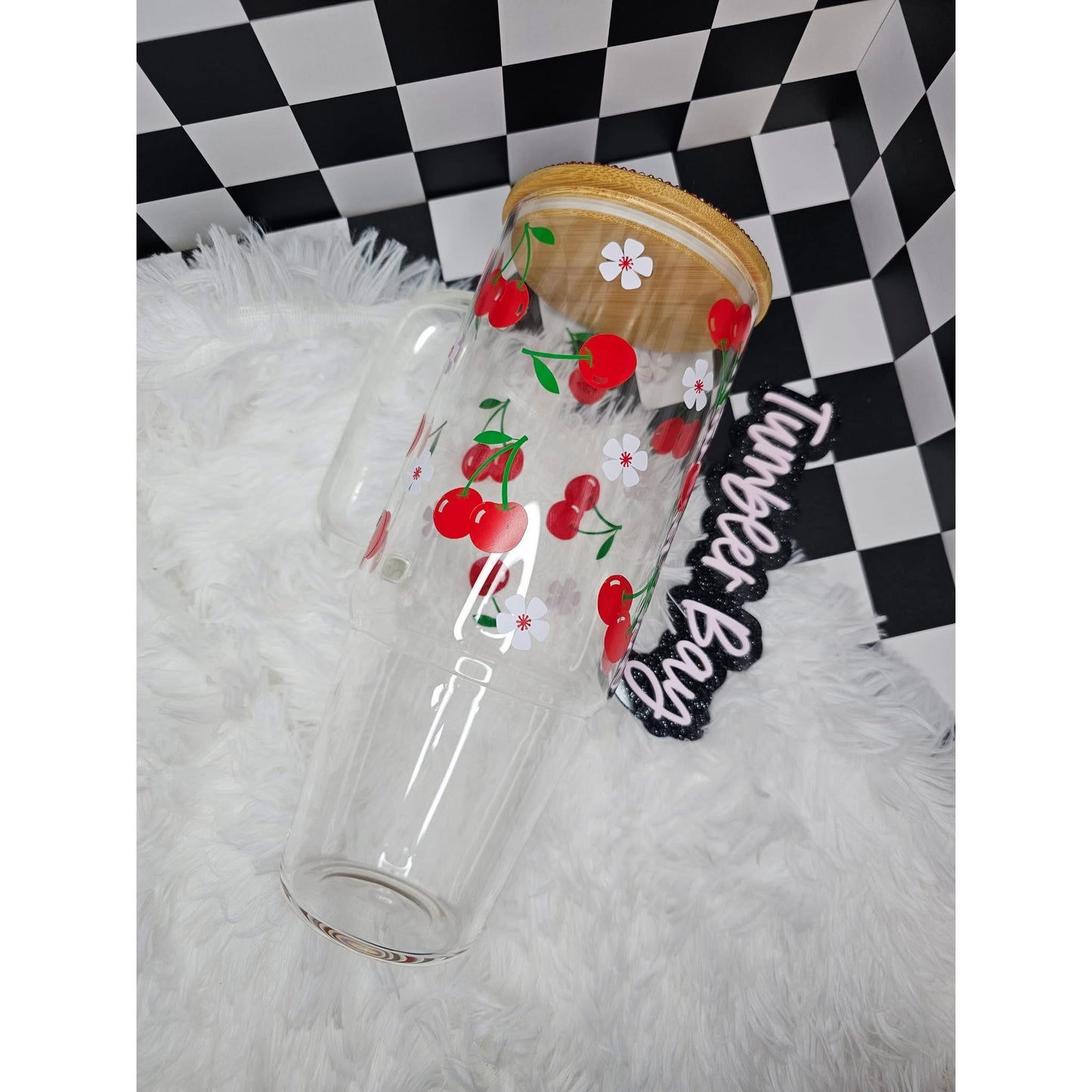 Cherry 40oz Libbey Glass with Rhinestone Lid