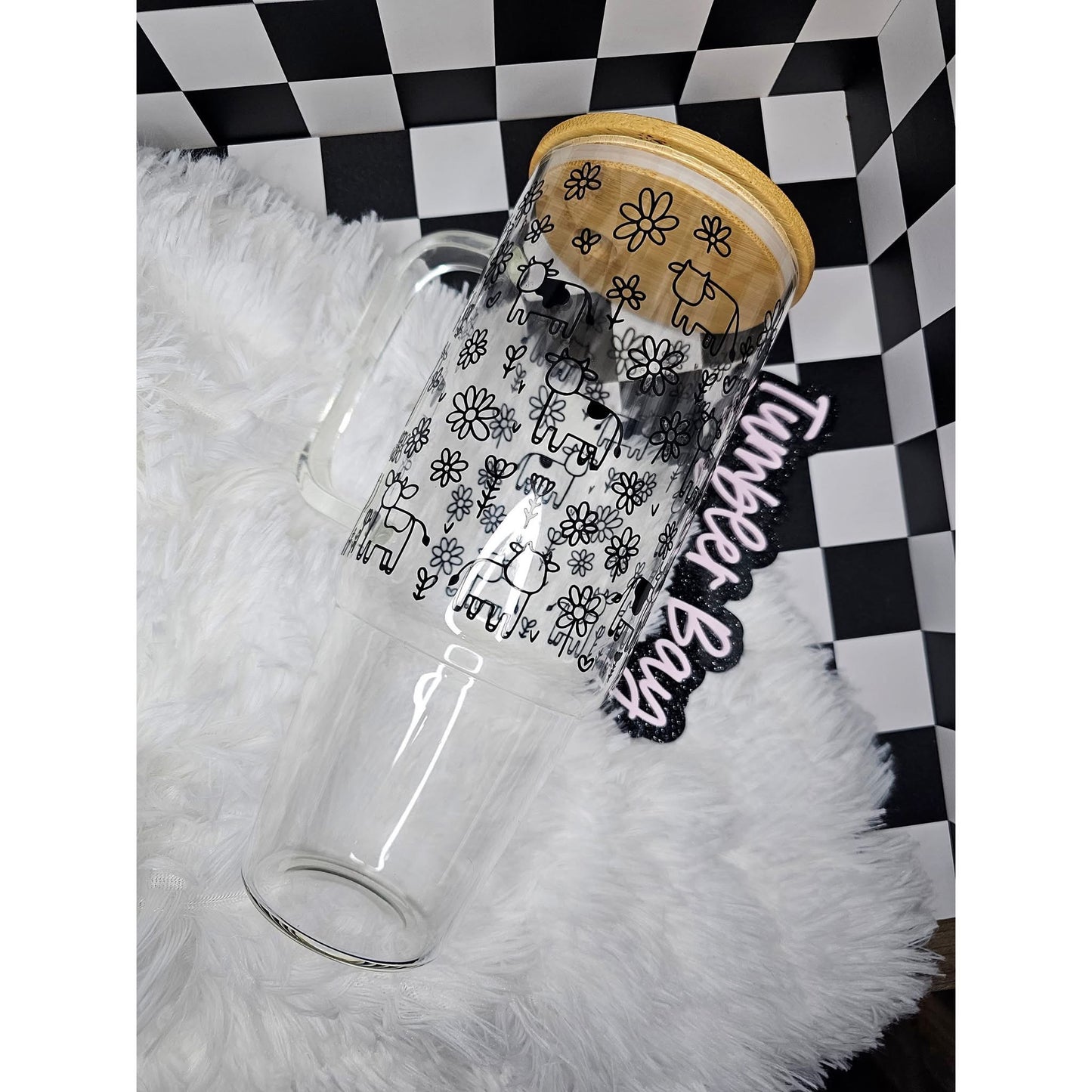 Cow and Floral 40oz Libbey Glass