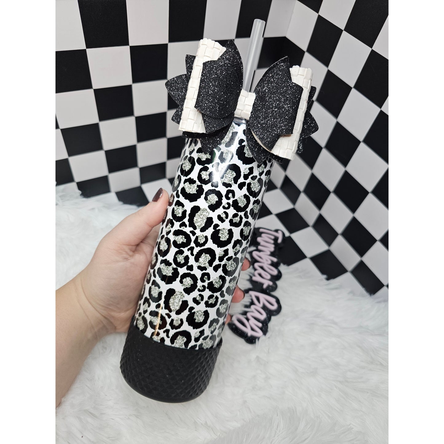 Black Leopard Print Tumbler with Accessories